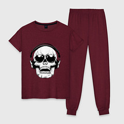 Пижама хлопковая женская Skull Music lover, цвет: меланж-бордовый