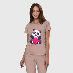 Пижама хлопковая женская Панда love, цвет: пыльно-розовый — фото 2