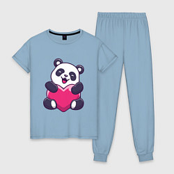 Пижама хлопковая женская Панда love цвета мягкое небо — фото 1