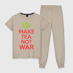 Пижама хлопковая женская Make tea not war, цвет: миндальный
