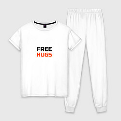Пижама хлопковая женская Free,hugs,бесплатные,обнимашки, цвет: белый