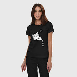 Пижама хлопковая женская Спящий кот, цвет: черный — фото 2