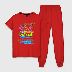 Пижама хлопковая женская 8 бит Отпуск, цвет: красный