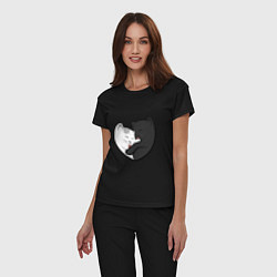 Пижама хлопковая женская Влюблённые котики, цвет: черный — фото 2