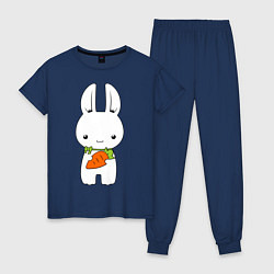 Пижама хлопковая женская Зайчик с морковкой, цвет: тёмно-синий