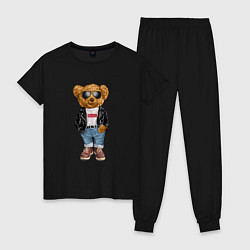 Пижама хлопковая женская Медведь плюшевый, цвет: черный