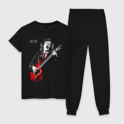 Пижама хлопковая женская ACDC Angus Young, цвет: черный