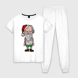 Пижама хлопковая женская Уставший Санта, цвет: белый