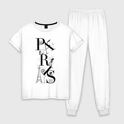 Пижама хлопковая женская Париж, цвет: белый