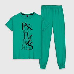 Пижама хлопковая женская Париж, цвет: зеленый