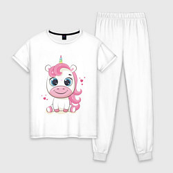 Пижама хлопковая женская Unicorn Kid, цвет: белый