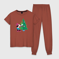 Пижама хлопковая женская Christmas Minnie, цвет: кирпичный