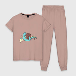 Пижама хлопковая женская Маленький дракончик, цвет: пыльно-розовый