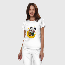 Пижама хлопковая женская Панда на луне, цвет: белый — фото 2