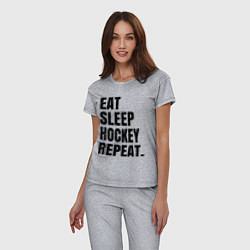 Пижама хлопковая женская EAT SLEEP HOCKEY REPEAT, цвет: меланж — фото 2