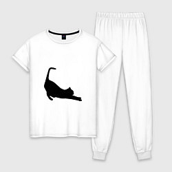 Пижама хлопковая женская Кошка подтягивается, цвет: белый