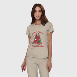 Пижама хлопковая женская Rockin Santa, цвет: миндальный — фото 2