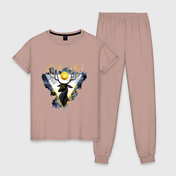 Пижама хлопковая женская Графит и золото: олень, цвет: пыльно-розовый