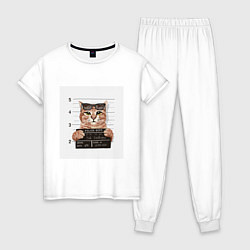 Пижама хлопковая женская Арестованный кот, цвет: белый