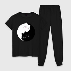 Пижама хлопковая женская Yin and Yang cats, цвет: черный