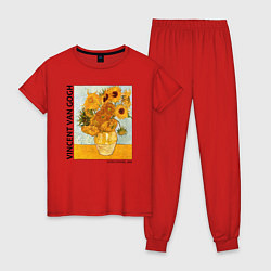 Пижама хлопковая женская Подсолнухи Винсент Ван Гог, цвет: красный