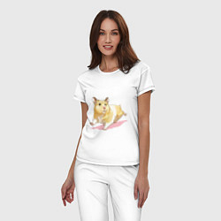 Пижама хлопковая женская Бегущий хомячек рисунок, цвет: белый — фото 2