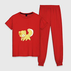Пижама хлопковая женская Мяконький котопес кавай, цвет: красный