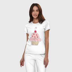 Пижама хлопковая женская Тортик с вишенкой, цвет: белый — фото 2