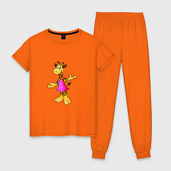 Пижама хлопковая женская Жираф в платье, цвет: оранжевый