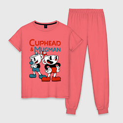 Пижама хлопковая женская Cuphead & Mugman, цвет: коралловый