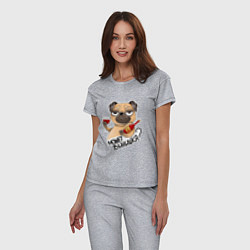 Пижама хлопковая женская Собака с бокалом, цвет: меланж — фото 2