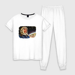 Пижама хлопковая женская День космонавтики, цвет: белый
