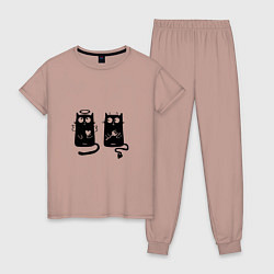 Пижама хлопковая женская Коты испуганные, цвет: пыльно-розовый