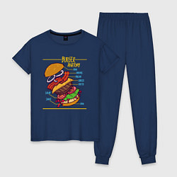 Пижама хлопковая женская Схема Анатомия Бургера, цвет: тёмно-синий