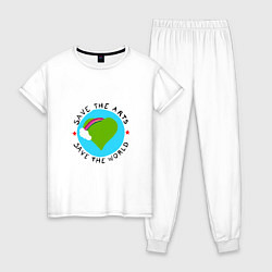 Пижама хлопковая женская Планета Земля, цвет: белый