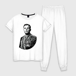 Пижама хлопковая женская Гагарин и медали, цвет: белый