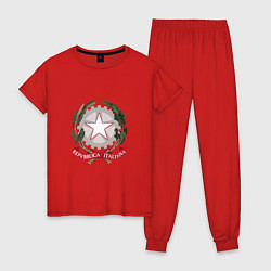 Пижама хлопковая женская ИТАЛИЯ ГЕРБ ITALY EMBLEM, цвет: красный