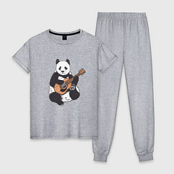 Пижама хлопковая женская Панда гитарист Panda Guitar, цвет: меланж