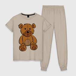 Пижама хлопковая женская Плюшевый медведь, цвет: миндальный