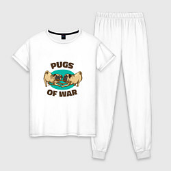Пижама хлопковая женская Pugs of War - Мопсы войны, цвет: белый