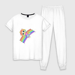 Пижама хлопковая женская Единорожка на радуге, цвет: белый