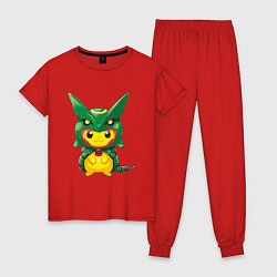 Пижама хлопковая женская Пикачу в костюме дракона, цвет: красный