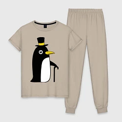 Пижама хлопковая женская Пингвин в шляпе, цвет: миндальный