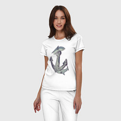 Пижама хлопковая женская Sharks around the anchor, цвет: белый — фото 2