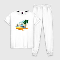 Пижама хлопковая женская Яхта и пляж, цвет: белый