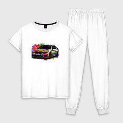 Пижама хлопковая женская Красивая машина, цвет: белый