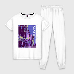 Пижама хлопковая женская Neon Asian Street Vaporwave, цвет: белый