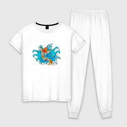 Пижама хлопковая женская Рыбка Кои, цвет: белый