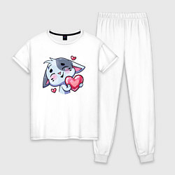 Пижама хлопковая женская Котик с сердечком, цвет: белый