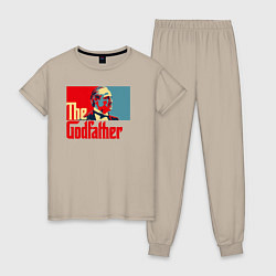 Пижама хлопковая женская Godfather logo, цвет: миндальный